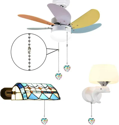 Vista 3 de Extensor de cadena para ventilador de techo, paquete de 2 colgantes decorativos de prisma de corazón de cristal de 12 pulgadas con conectores de AB