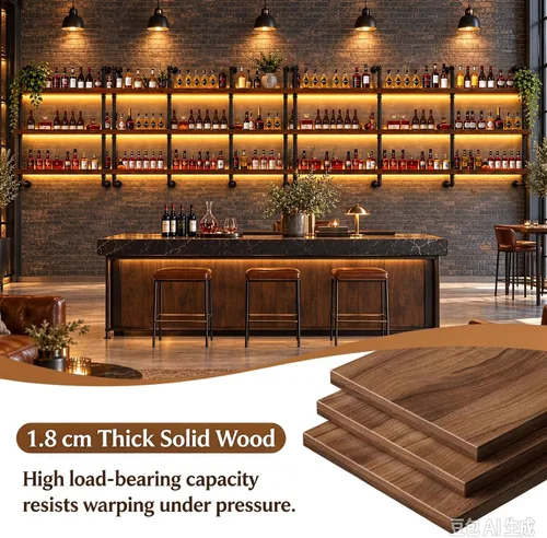 Vista 5 de Estante de vino montado en la pared de 23.6 pulgadas con luz LED de madera maciza