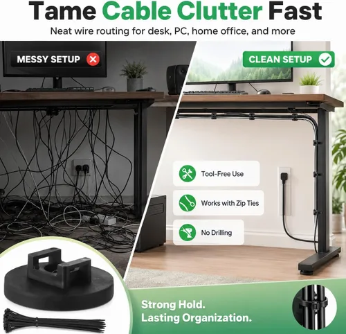 Vista 5 de Soportes magnéticos para bridas de cables, 12 bases magnéticas con 100 bridas para cables, organizador de gestión de cables multiusos para Negro
