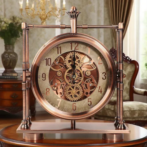 Vista 5 de Reloj de escritorio con engranajes móviles de oro rosa de 11 pulgadas