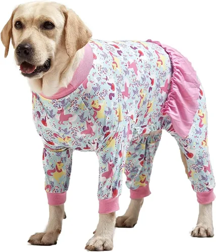 Vista 21 de LovinPet Mono grande para perros, camisas elásticas de algodón con estampado de animales, ropa completa para perros perfecta para evitar que lamen