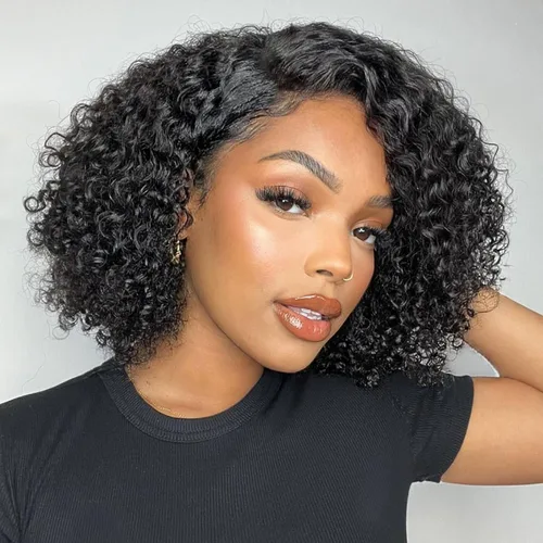 Vista 13 de Youngirl Peluca de cabello humano ondulado profundo con diadema de 12 pulgadas para mujeres negras, sin pegamento, sin encaje frontal, peluca