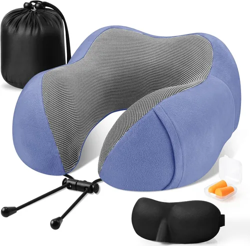 Vista 19 de CloudBliss Almohada de viaje de espuma viscoelástica de alta calidad, almohada cervical cómoda y de apoyo, almohadas cervicales para viajar