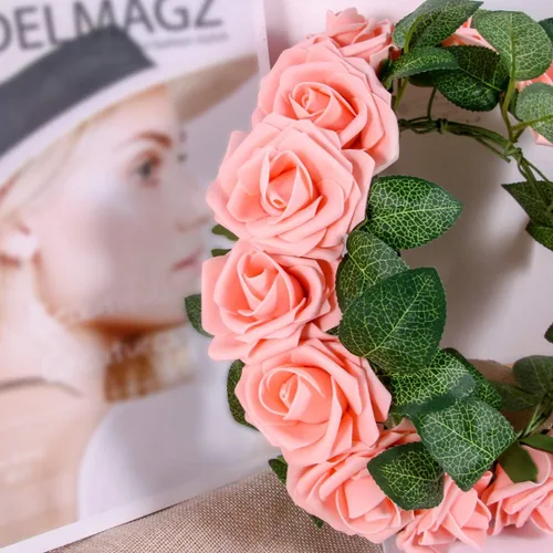 Vista 5 de Flores de rosas artificiales rosas, 56 piezas de espuma con tallo doblable y hojas extraíbles, decoración de rosas de tacto real para bodas, ramos