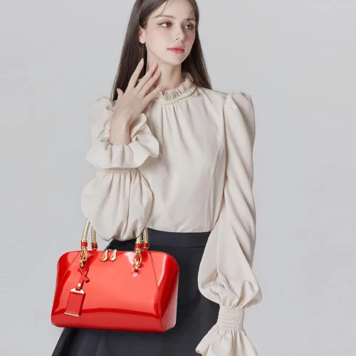 Vista 3 de ZiMing Bolsos de cuero de charol brillante para mujer, bolso con asa superior, bolso elegante, bolso de mano mediano, bolso de hombro
