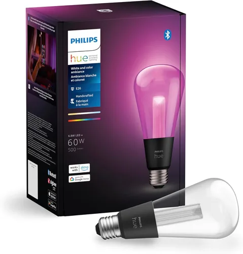 Vista 10 de Philips Hue Bombilla LED de filamento inteligente G40 de 60 W - Luz ambiente blanca de cálido a frío - 1 paquete - 550 lm - E26 - Interior - Control