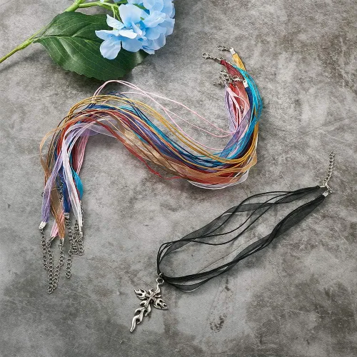 Vista 7 de Beadthoven - 100 hebras de cinta de múltiples hebras con 3 bucles, cordón encerado, cinta de organza de aleación, cadenas de cierre de langosta