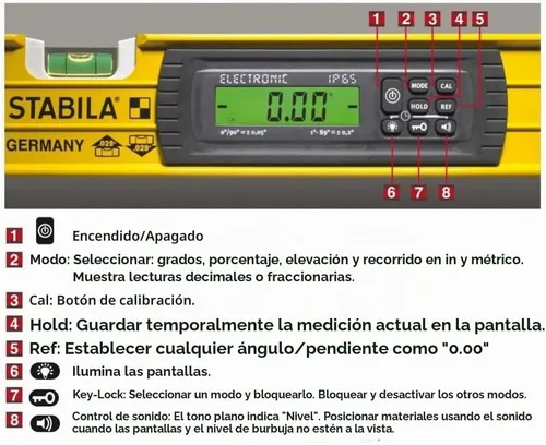 Vista 5 de Stabila 36548 nivelador de caja electrónico impermeable y antipolvo IP65 TECH de 48 pulgadas con funda Digital electronic spirit level with IP65