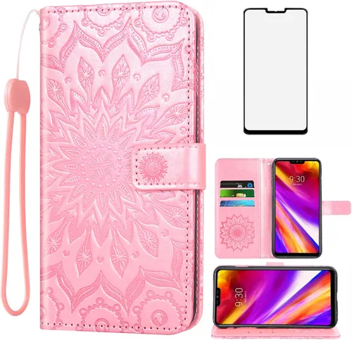 Vista 10 de Funda de teléfono para LG G7 ThinQ Wallet con protector de pantalla de vidrio templado y funda de cuero con soporte para tarjetas LGG7 One G 7 Plus
