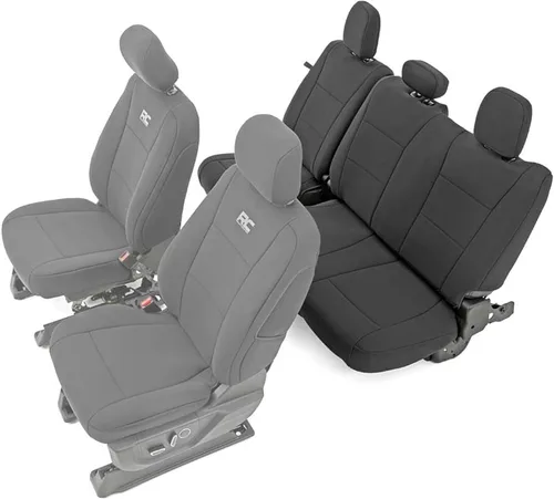 Vista 9 de Rough Country Fundas de asiento delantero y trasero de neopreno para Ford F-150, Lightning, F-250 y F-350 (2015-2026) Crew Cab con asiento delantero