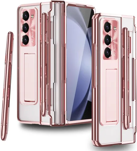 Vista 10 de Funda diseñada para Samsung Galaxy Z Fold 5 con soporte para S Pen y S Pen, soporte portátil y protector de pantalla frontal transparente Fold 5