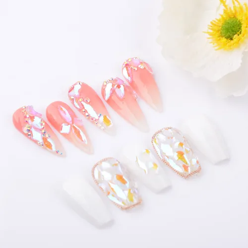 Vista 4 de 100 piezas de diamantes de imitación de cristal Aurora de formas mixtas para arte de uñas, gemas iridiscentes transparentes desnudas con parte
