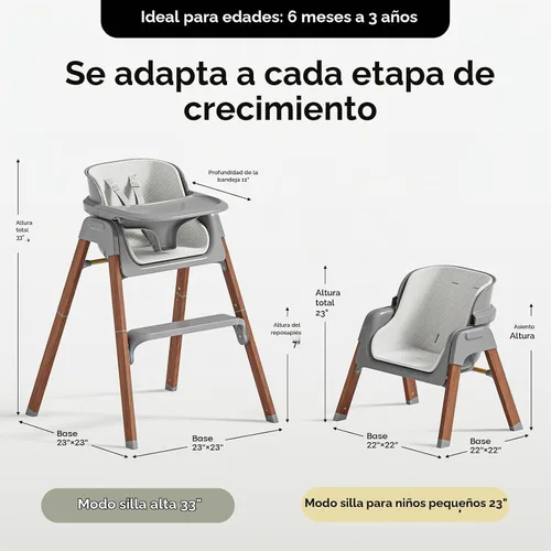 Vista 7 de Fodoss Silla alta convertible para bebé con bandeja desmontable, silla alta plegable para comer con cojín grueso, silla para Comer de Bebe Gris