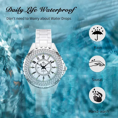 Vista 6 de RORIOS Relojes de diamantes para mujer, con correa de cerámica, analógico de cuarzo, impermeables, para mujeres y niñas