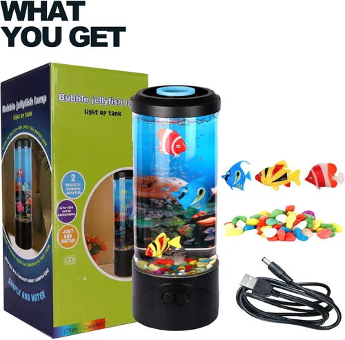 Vista 8 de Mini lámpara de peces de burbujas, lámpara de acuario falsa de pecera, luz de acuario cambiante multicolor con 3 luces de noche de peces