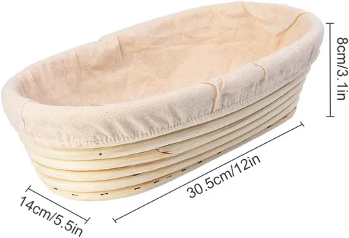 Vista 8 de Banneton - Cesta rectangular de ratán natural, herramienta para hornear pan con forro de tela extraíble para panes artesanales para masa madre