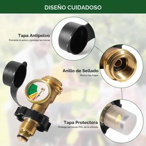 Vista 5 de Adaptador de tanque de propano de 100 libras con medidor, medidor de tanque de propano POL de ajuste universal convierte la válvula de servicio