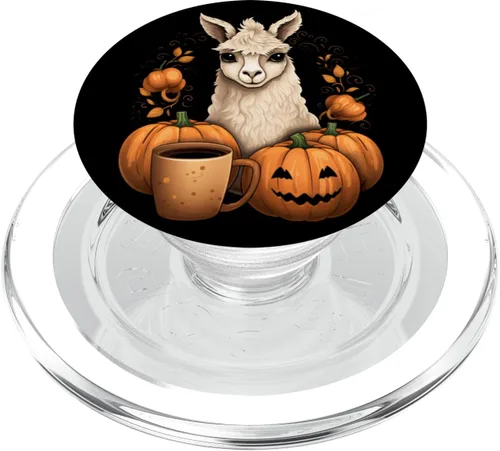 Vista 8 de Llama Alpaca Calabaza Especias Latte Otoño Acción de Gracias Halloween PopSockets Estándar PopGrip