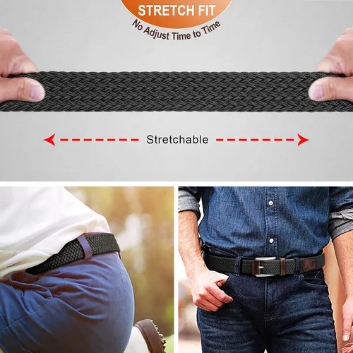 Vista 5 de BULLIANT Cinturón para hombre, paquete de 2, cinturón elástico trenzado para hombre, pantalones de caza, pantalones de mezclilla, 1 38 pulgadas