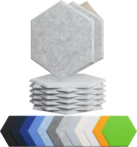 Vista 18 de Amantech - Paquete de 12 paneles acústicos autoadhesivos de espuma acústica a prueba de sonido, alta densidad, hexagonales, 12 x 10.23 x 0.4 Beige