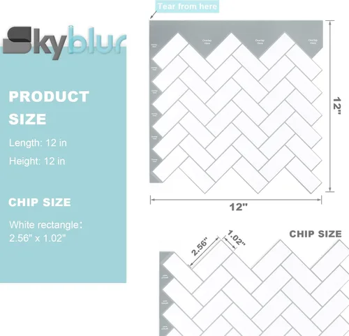 Vista 8 de Azulejo 3D de espiga blanca para salpicaduras de despegar y pegar, 10 hojas de azulejos brillantes para pared de cocina, baño, azulejos