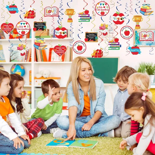 Vista 5 de 36 espirales colgantes de agradecimiento al profesor, diseño de agradecimiento para profesores, remolinos colgantes de techo para decoración del día