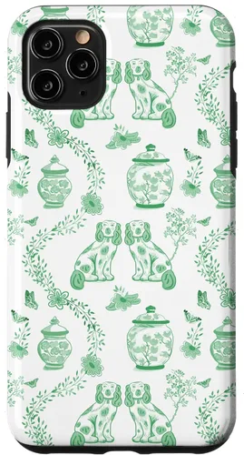 Vista 12 de Funda para iPhone XS Max Preppy Green & White Toile Chinoiserie Dogs and Ginger Jars