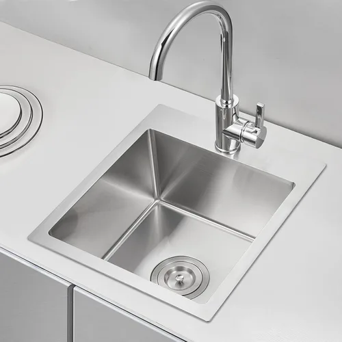 Vista 24 de Fregadero de barra empotrable de 13 × 15 pulgadas negro - Fregadero de cocina pequeño de montaje superior de un solo cuenco, hecho a mano de acero