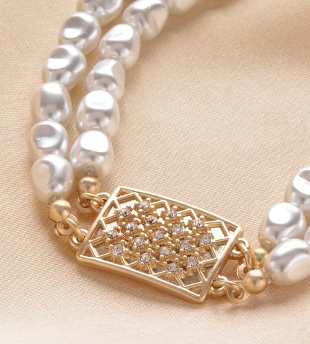 Vista 3 de DAZLIME Collar de perlas de cristal para novia, collares de perlas para mujer, medallón con dije de forma irregular, gargantilla delicada para niñas