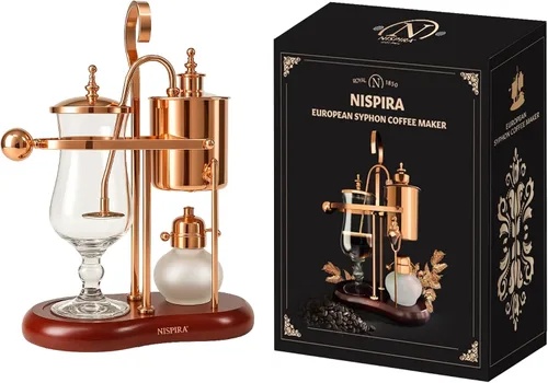 Vista 9 de Nispira Belgium Royal Family Balance Syphon - Cafetera vintage con gravedad única, sistema de preparación al vacío, cobre, 16.9 fl oz