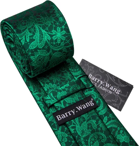 Vista 6 de Barry.Wang Conjunto de corbatas para hombre, seda con diseño de cachemira, corbata tejida formal con pañuelo de bolsillo y gemelos