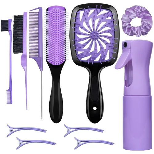Vista 8 de Set de 11 piezas de cepillo para el cabello, cepillo para desenredar y botella de spray, 3 piezas de cepillo de pelo liso para niños pequeños