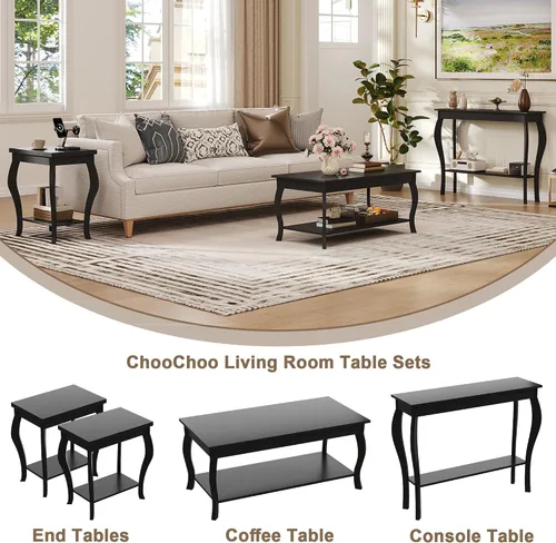 Vista 6 de ChooChoo Mesa auxiliar, moderna mesa central con patas curvas y estante de almacenamiento, mesa de centro de 39 pulgadas para sala de estar