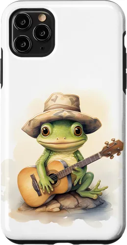 Vista 13 de Cute Little Green Frog Playing Guitar Case for iPhone 16