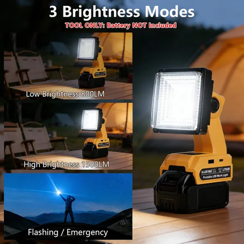 Vista 5 de DTEZTECH Luz de trabajo LED para batería Dewalt de 20 V máximo, luz de inundación portátil inalámbrica de 25 W 1500 LM con cabezal giratorio de 90°