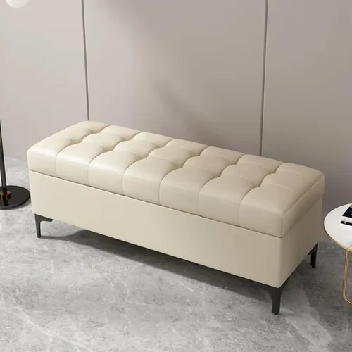 Vista 14 de Tufted Leather Storage Bench End of Bed Upholstered Entryway Ottoman Chest Café claro