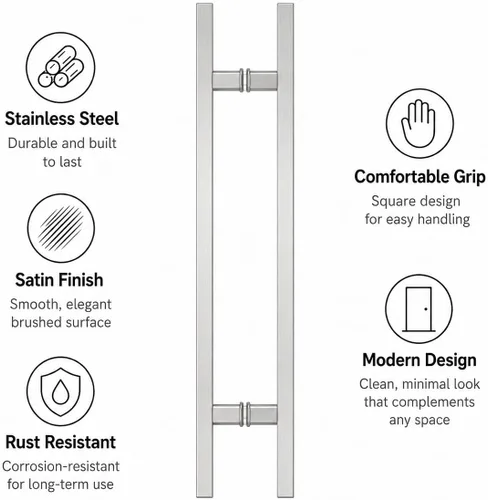 Vista 4 de Square H-Type Door Pull 84" Satin (85mm Bolt)