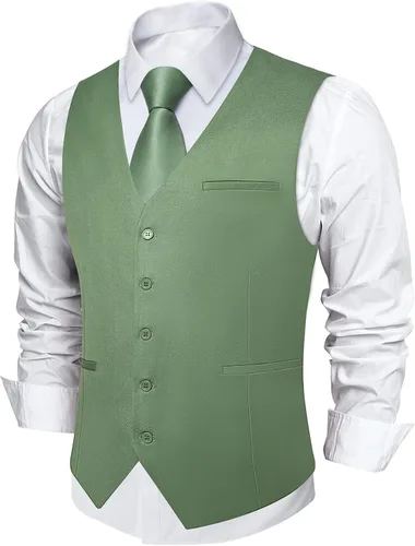 Vista 19 de DiBanGu Chaleco de traje para hombre Vestido formal de negocios Light Khaki