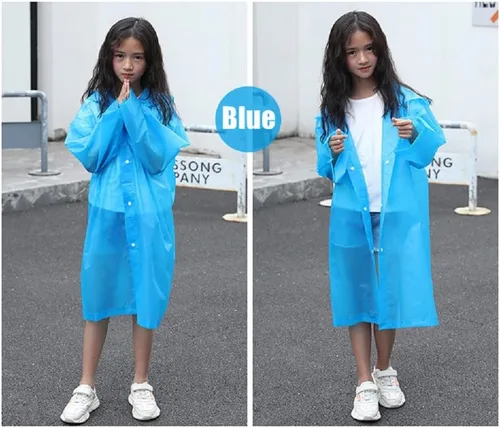 Vista 7 de Poncho de lluvia para niños, impermeable reutilizable de EVA para niños de 6 a 13 años, chaquetas impermeables con capucha