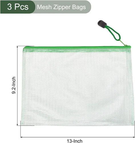 Vista 2 de YOKIVE Paquete de 3 bolsas de malla con cremallera, bolsillos de malla A4, bolsa de plástico para documentos, ideal para electrodomésticos
