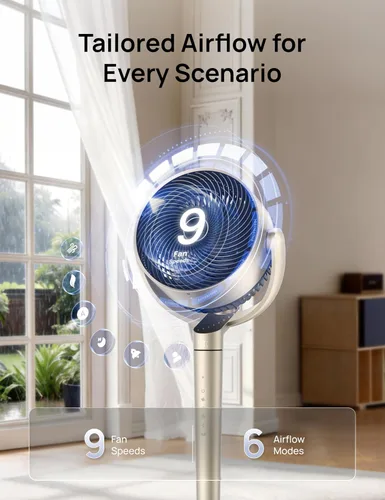 Vista 6 de Dreo Ventilador de pedestal con control inteligente, 43 pulgadas, ventiladores silenciosos oscilantes omnidireccionales de 150° + 120°