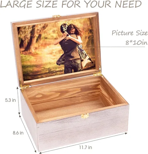 Vista 5 de Tree of Life - Cajas de recuerdo de madera más grandes con tapas con bisagras y un marco de fotos dentro de la tapa, caja de almacenamiento