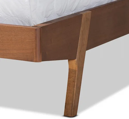 Vista 7 de Baxton Studio Senna Mid-Century - Cama de plataforma tapizada de tela gris moderna y acabado marrón nogal, tamaño King