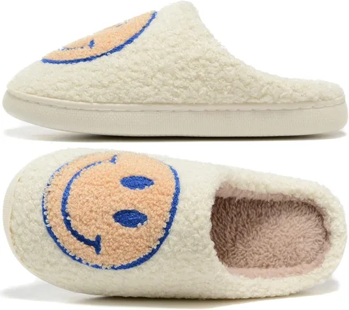 Vista 3 de Pantuflas retro peludas para mujeres y hombres, retro, suaves, esponjosas, cálidas, antideslizantes, estilo de pareja, informales, con cara
