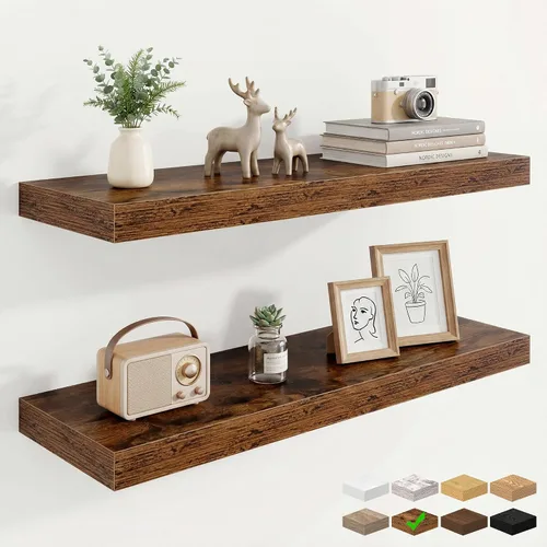 Vista 61 de Marsmiles 12in Depth Floating Shelves, 12x12x1.4, Rustic Brown, Set of 3 Marrón rústico