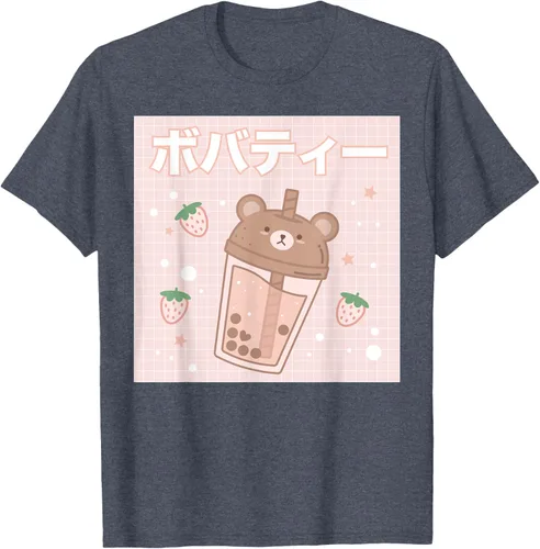Vista 67 de Camiseta estética Kawaii con diseño de oso lindo y té con leche burbuja, talla S Blanco
