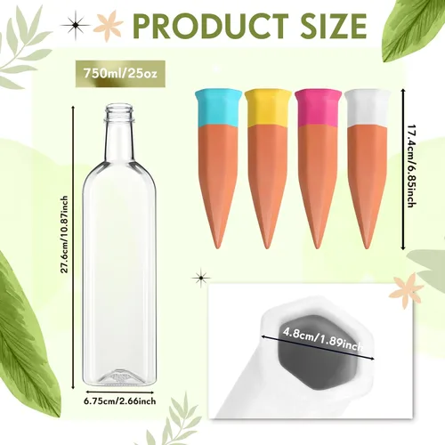Vista 2 de Ziliny Paquete de 4 dispositivos de picos de riego de terracota, picos de riego automático para plantas con botellas de vino de plástico de 25