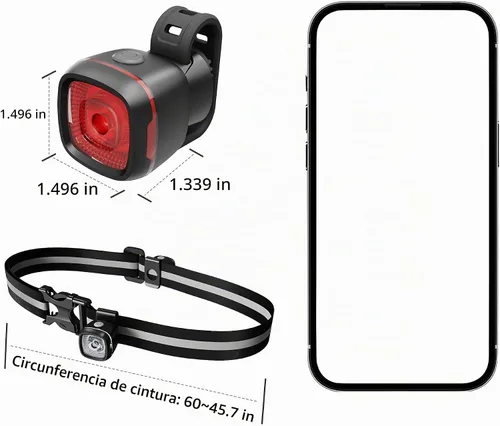 Vista 8 de Luces delanteras y traseras de bicicleta, juego de luces LED recargables tipo C, IPX6, linterna impermeable para conducción nocturna, luz trasera