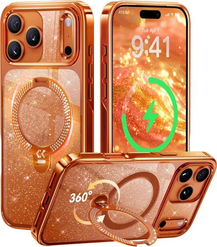 Vista 37 de CASEKOO Funda plateada brillante para iPhone 17 Pro con soporte magnético giratorio de 360 grados [compatible con MagSafe]