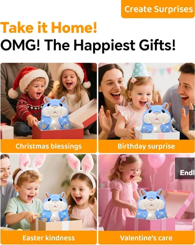 Vista 8 de TWORIVER - Juguete de hámster parlante, repite lo que dices, juguete de peluche interactivo para niños pequeños, juguete de aprendizaje que imita